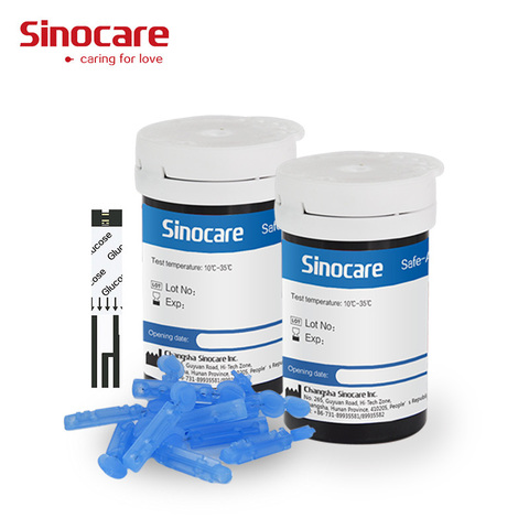 (50 piezas) Sinocare Safe-tiras de prueba de glucosa en sangre y lancetas Accu para el probador de Diabetes ► Foto 1/3