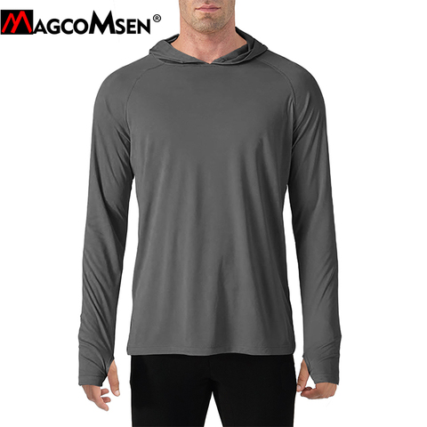 MAGCOMSEN para hombre sol protección T camisas de manga larga de verano UV a prueba con capucha camiseta de entrenamiento de secado rápido rendimiento Tee Tops ► Foto 1/6