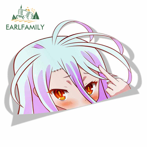 EARLFAMILY etiqueta engomada del coche de Shiro No juego la vida de caca, cabeza grande Anime vinilo parabrisas trasero pegatinas de tronco accesorios de coche ► Foto 1/6