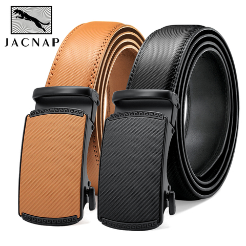 JACNAIP-Cinturón de cuero de vaca con hebilla automática para hombre, cinturón negro de cuero genuino, ajustable, más Color, 3,5 cm de ancho ► Foto 1/6