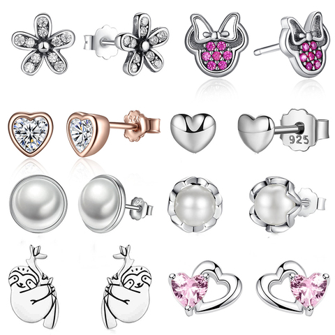 Pendientes pequeños de plata de ley 100% con forma de corazón y Flor de wastu, pendientes pequeños de Plata de Ley 925 para mujer, regalos de joyería de compromiso de boda ► Foto 1/6