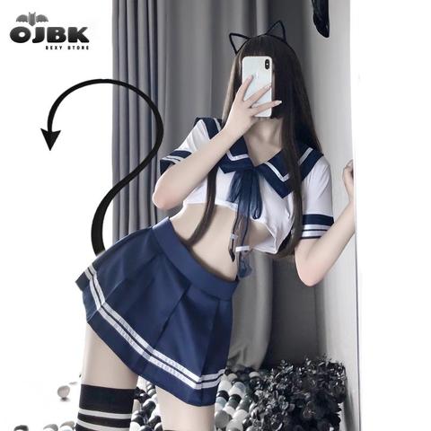 OJBK la escuela chica talla grande japonesa traje Babydoll mujer Sexy Lencería Cosplay uniforme de estudiante con minifalda animadora nueva ► Foto 1/5