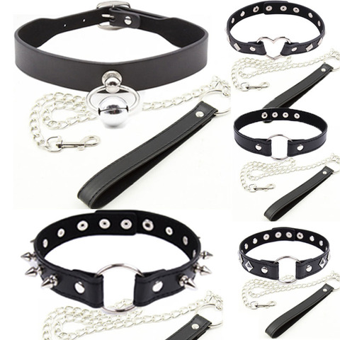 Bdsm-Collar sexual para adultos, fetiche, esclavo, con correa de acero, cadena de juego, perros, castiga, cuello, Juguetes sexuales eróticos, esclavo ► Foto 1/4