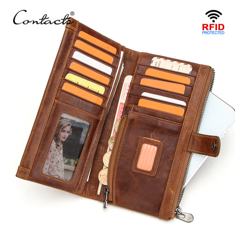 CONTACT'S-billeteras de piel auténtica para hombre, tarjetero de estilo largo, monedero de gran capacidad con cremallera, de marca de lujo, Rfid ► Foto 1/6