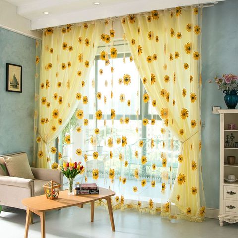 Cortina de tul con diseño de girasol para decoración del hogar, persiana Floral para ventana, balcón de la cocina ► Foto 1/6