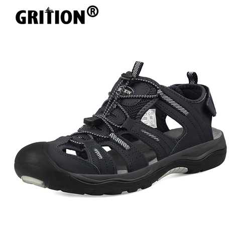 GRITION-Sandalias planas para hombre, zapatos informales antideslizantes de secado rápido para la playa, senderismo, senderismo, transpirables, de PU, de talla grande 46 ► Foto 1/6