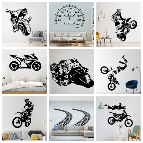 Adhesivo de pared de vinilo para bicicleta de carretera y Motor, calcomanías creativas para decoración para sala de estar, pegatinas de pared, pegatina para habitación de los niños ► Foto 1/6