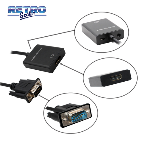 RetroScaler-Cable RCA de 3,5mm con puerto hembra compatible con HDMI, convertidor de adaptador de vídeo de Puerto macho a VGA ► Foto 1/1