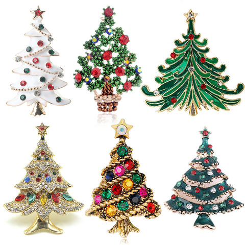 Broches del árbol de Navidad para mujer, broche de diamantes de imitación de árbol de Navidad, joyería de moda, broche de Festival, sombrero de invierno ► Foto 1/6