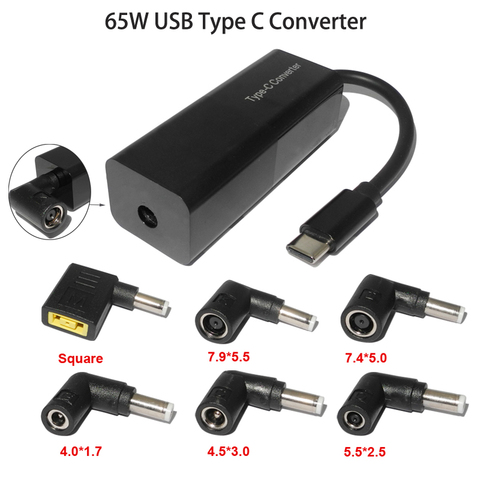 65W USB tipo C convertidor adaptador de teléfono portátil Universal conector de cargador 7,9*5,5 7,4*5,0 5,5*2,5mm a USB tipo C Cable adaptador ► Foto 1/6