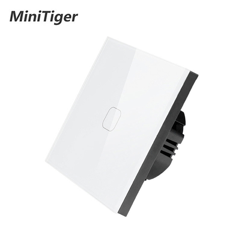 MiniTiger-Interruptor táctil estándar europeo, 1 entrada, 1 vía, CA 220-250V, Panel de cristal blanco, sin función remota ► Foto 1/6