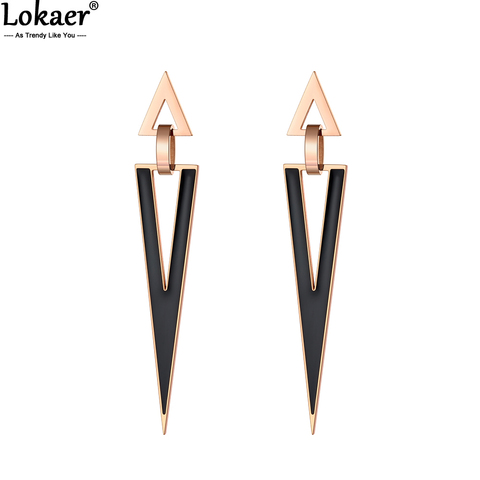 Lokaer hipérbole Punk geométrico Acero inoxidable doble triángulo pendientes Bohemia negro pendientes esmaltados de la joyería para las mujeres E20076 ► Foto 1/5