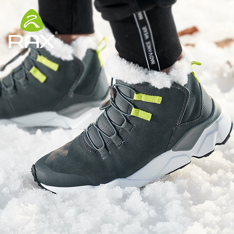 RAX-zapatos de senderismo al aire libre para hombre y mujer, botas de nieve de cuero genuino transpirables, zapatos de senderismo, botas de invierno de lana, 2022 ► Foto 1/6