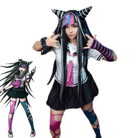 Disfraz de Cosplay de ROLECOS, disfraz de Anime Dangan Ronpa 2, disfraz de Mioda Ibuki, uniforme escolar para mujer, camiseta, falda, calcetín ► Foto 1/1