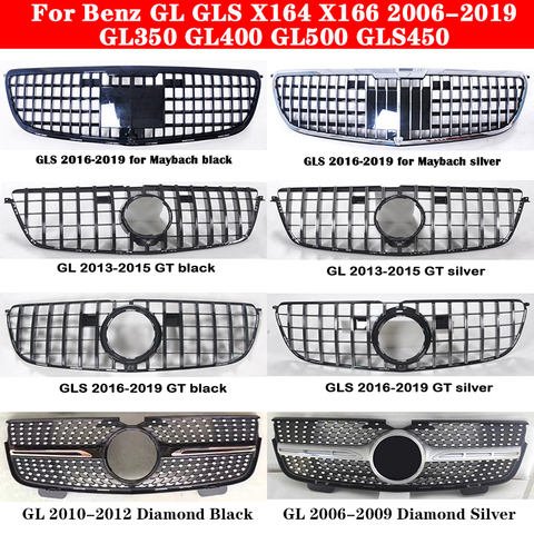 Plástico ABS de GT estilo parrilla delantera GL350 GL400 GL500 GLS450 para Mercedes-Benz GL GLS X164 X166 2006-2022 rejilla media ► Foto 1/6