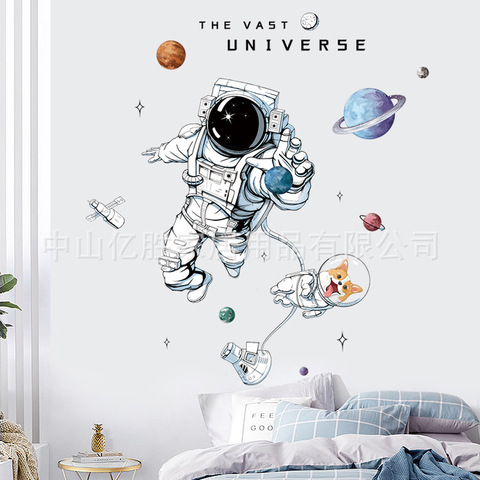 Pegatina de pared de astronauta del planeta espacial para habitación de niños, calcomanías de decoración de pared para el hogar, arte Mural de PVC, 2022 ► Foto 1/5