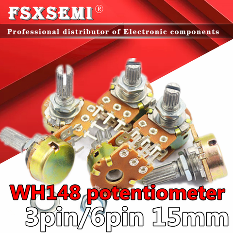 10 Uds WH148 3pin 6pin 15mm B1K B2K B5K B10K B20K B50K B100K B250K B500K B1M potenciómetro 1K 2K 5K 10K 20K 50K 100K 250K 500K 1M ► Foto 1/3