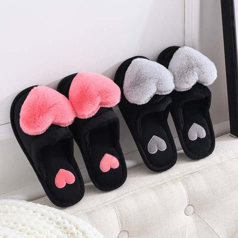 Zapatillas de casa de invierno para mujer, pantuflas de casa con corazón de amor cálido, antideslizantes, peludas, a la moda ► Foto 1/6