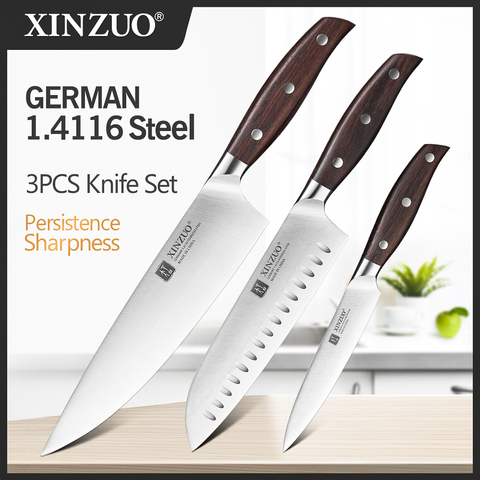 XINZUO 3 uds Juego de Cuchillos de Cocina cuchillo de Chef de gran carbono Alemania 1,4116 Acero inoxidable cuchillos de cocina establece herramientas de cocina ► Foto 1/6