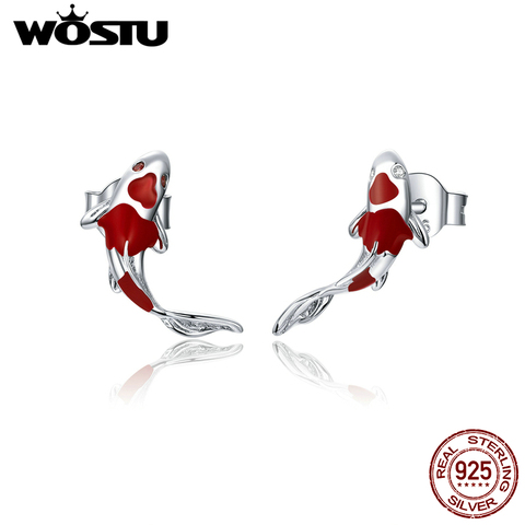 WOSTU-pendientes pequeños de plata de primera ley para mujer, aretes pequeños, plata esterlina 100%, estilo Koi, rojo, plata de ley 925 auténtica, CQE812 ► Foto 1/6