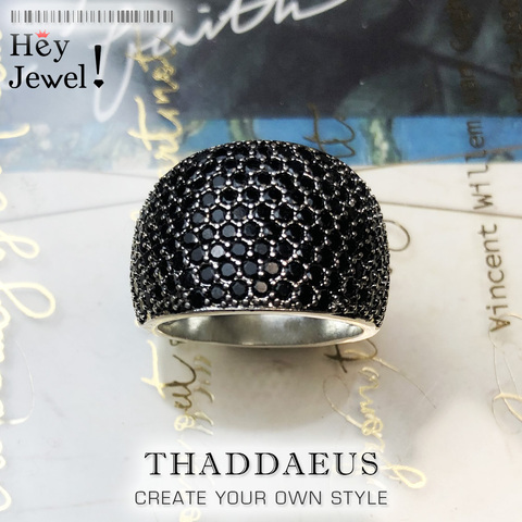 Anillo de cóctel pavé negro, joyería buena de moda de estilo europeo para Mujeres Hombres, regalo de primavera 2022 en plata de ley 925, Super Deals ► Foto 1/6