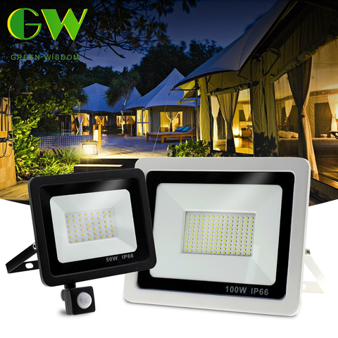 Sensor de movimiento PIR, reflector LED de 220V, foco impermeable, 10W, 30W, 50W, 100W, luz de inundación, iluminación exterior para pared de calle de jardín ► Foto 1/6