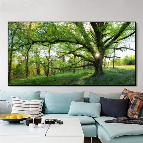 Cartel de paisaje de bosque verde, pintura en lienzo para pared, imágenes artísticas, Impresión de árboles para decoración para sala de estar, Cuadros sin marco ► Foto 1/6