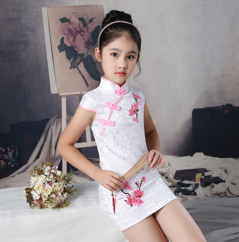 Vestido de fiesta con bordado Floral para dama de honor, Boda de Princesa de flores para niña pequeña, baile de graduación, actuación, cheongsam chino ► Foto 1/6