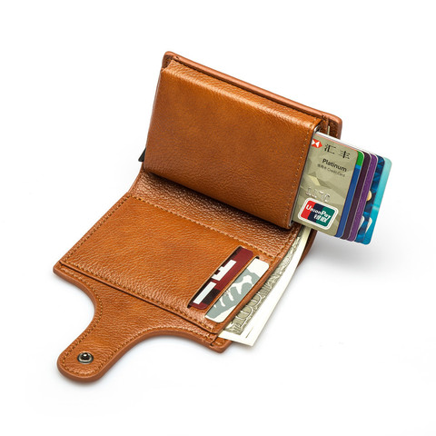 Tarjetero con bloqueo RFID para hombre y mujer, billetera de Metal, caja de aluminio Vintage, billetera de cuero PU, tarjetero ► Foto 1/6