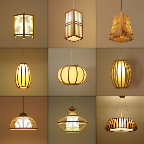 Lámpara de estilo japonés Zen de bambú para pasillo, mesita de noche, lámparas tejidas de bambú, para restaurante, estilo chino, LEDl ► Foto 1/5