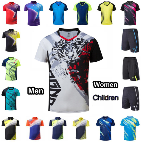 Camiseta de tenis para hombres y mujeres, camiseta para niñas, ropa deportiva de tenis, pantalones cortos de bádminton para jóvenes, uniforme de entrenamiento de tenis de mesa ► Foto 1/6