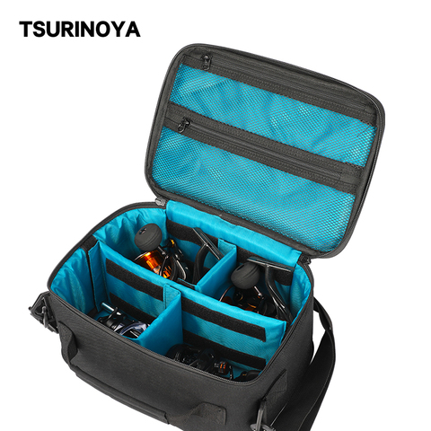 TSURINOYA-bolso para Carretes de pesca multiusos, gran capacidad, partición extraíble, resistente al agua, funda de almacenamiento para Carretes de pesca ajustable ► Foto 1/6