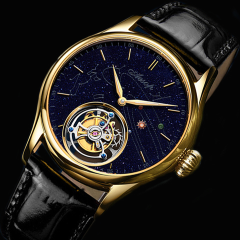 Reloj con mecanismo de Tourbillon para hombre, pulsera mecánica de lujo con mecanismo de Tourbillon y zafiro dorado ► Foto 1/6
