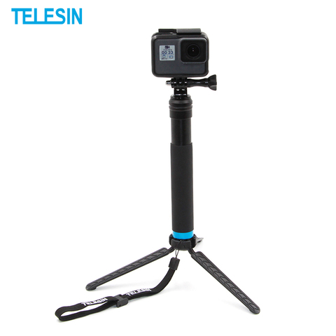 TELESIN-Palo de selfi de aleación de aluminio con trípode para Gopro Hero 7, 6, 5, Gopro Session, Yi, DJI, Osmo, accesorios para Cámara de Acción, color negro ► Foto 1/6