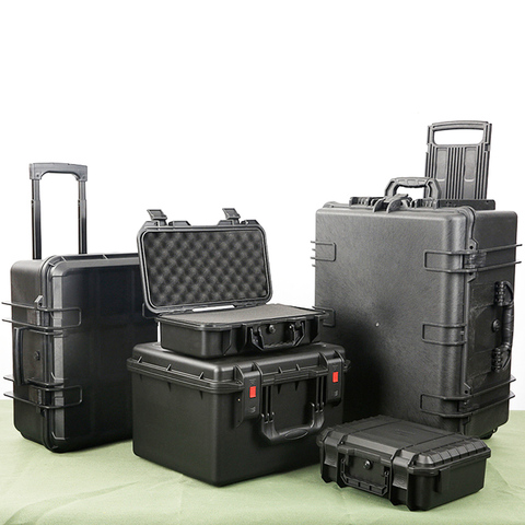 Caja de instrumentos de plástico portátil, equipo de herramientas de seguridad impermeable, caja seca resistente a impactos con espuma precortada ► Foto 1/6