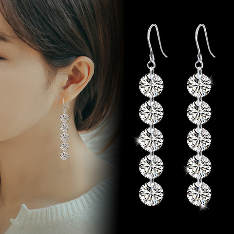 Women's Fashion Long Drop Earrings Shiny Crystal CZ Stone Connected Charming Dangle Earrings Jewelry For Lady Girls ► Foto 1/6