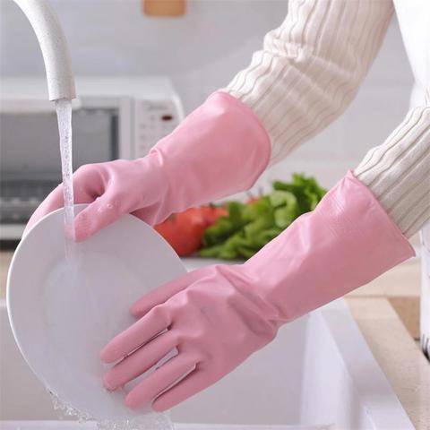 Guantes de limpieza impermeables para cocina, guante para lavar platos de goma duradera, limpieza del hogar, 1 par ► Foto 1/5