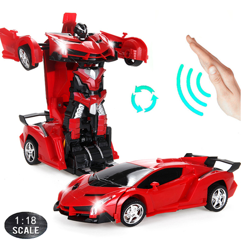 Coche de control remoto con detección de gestos para niños, coche que se transforma Deformación de robots con batería, juguete eléctrico controlado a distancia, 24CM, 1:18, D01 ► Foto 1/6