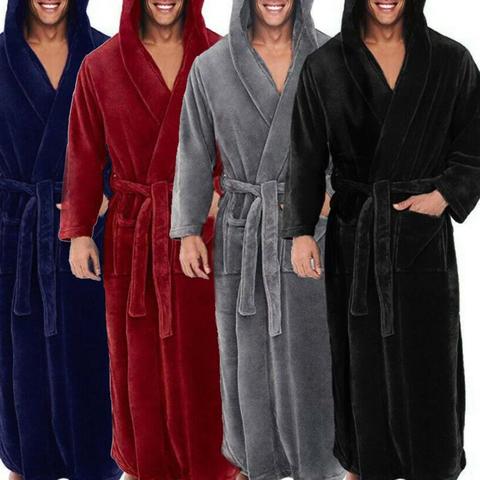 Los hombres de lana suave de Color sólido bolsillos, bata de baño larga bata de Casa ropa de dormir trajes para hombres ► Foto 1/1
