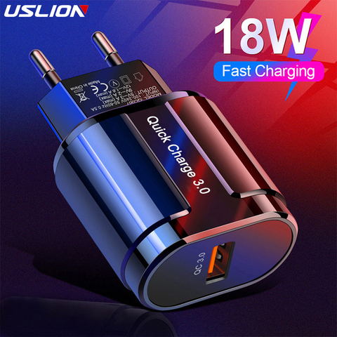 USLION-cargador Universal para móvil, adaptador de carga rápida de pared para iPhone, Samsung y Xiaomi, QC 3,0 ► Foto 1/6