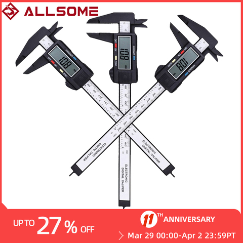 ALLSOME-calibrador Vernier de 0-150mm, herramienta de medición Digital LCD de plástico ► Foto 1/4