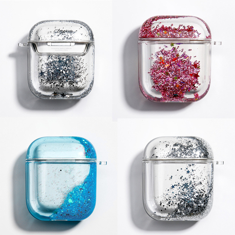 Dinámica líquido para los AirPods casos brillo líquido de Glitter. Para los AirPods 2 cubiertas Protector para Airpod 1 parachoques de plástico duro coque ► Foto 1/6