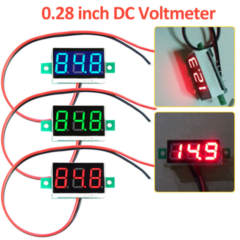 Voltímetro de CC con pantalla Digital de 0,28 pulgadas, medidor de voltaje ajustable de 2,5-30V con 2 cables para Voltaje de potencia móvil de coche, color rojo, verde y azul ► Foto 1/6