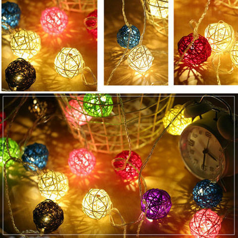 Tira de luces LED de ratán para decoración de Patio, guirnalda de hadas con batería, bola de algodón, luces navideñas para vacaciones, boda, 3M, 20 ► Foto 1/6