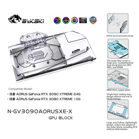 Bykski-bloque de agua para radiador, compatible con GIGABYTE AORUS RTX 3090 XTREME 24G /RTX 3080 XTREME 10G GPU, bloque para radiador ► Foto 1/6