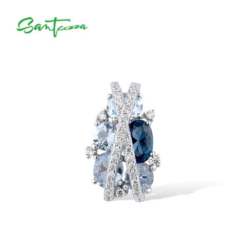 SANTUZZA colgante de plata para las mujeres 925 puro de plata brillante azul espinela blanco Cubic Zirconia fiesta elegante joyería fina ► Foto 1/6