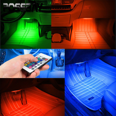 Luces RGB de coche POSSBAY tira LED lámpara de neón luces atmosféricas decorativas Control remoto inalámbrico/música/Control de voz luz Interior del coche ► Foto 1/6