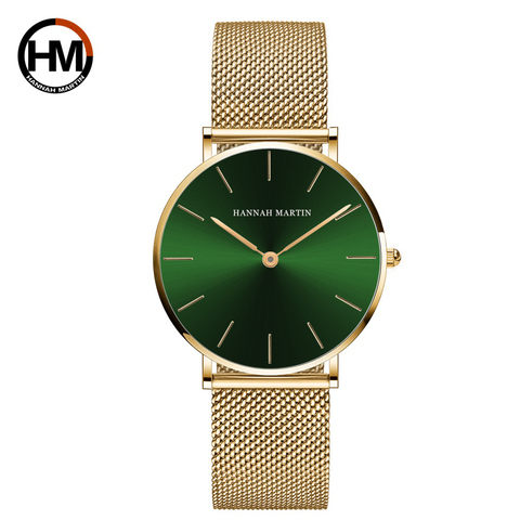 36mm nuevo cara verde esfera de oro Japón movimiento de cuarzo damas pulsera de malla de acero inoxidable Ultra delgada impermeable relojes de mujer ► Foto 1/6