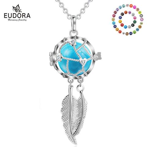 EUDORA-collar de atrapasueños de plumas para bebé, jaula de bola de 18mm para embarazo, cadena de 45 pulgadas, regalo para mujeres embarazadas ► Foto 1/6
