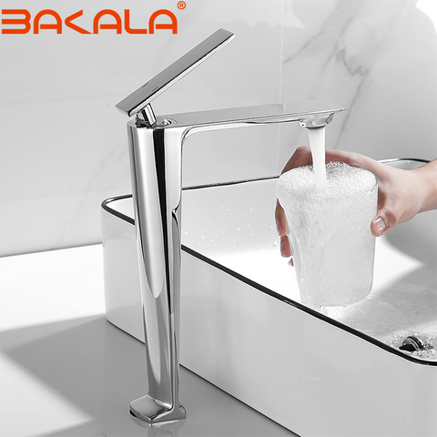 BAKALA-grifo de fregadero alto para baño, mezclador de agua fría y caliente de un solo Mango, Blanco/cromado, grifo de baño ► Foto 1/6